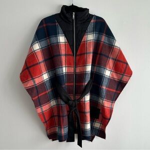Desigual Red and Blue Plaid Poncho One size